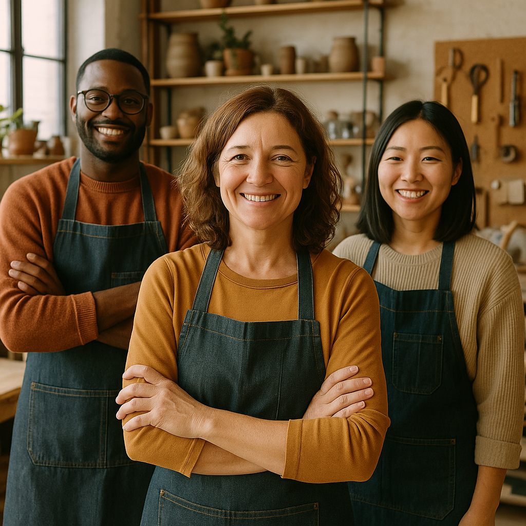 A warm authentic photo of a small business owner or team in their workspace-1